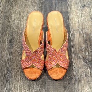 Orange and Pink Woven Sandals by Marc fisher